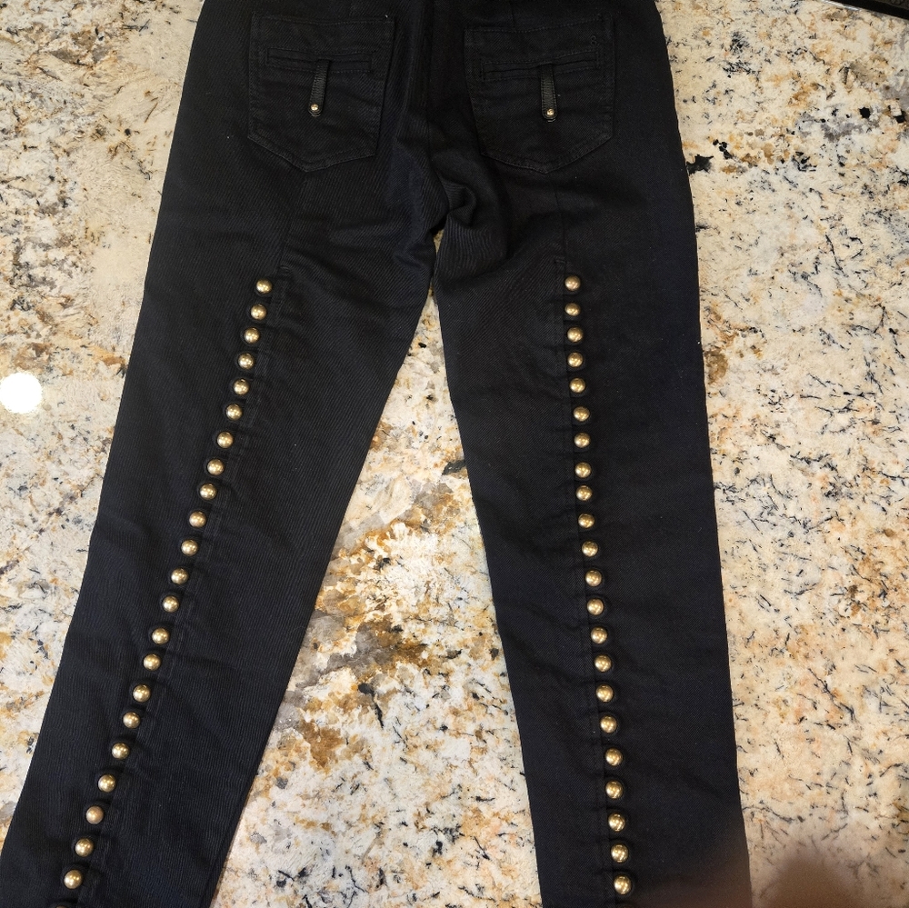 NWT Twenty 8 Twelve Black Low Waist Skinny Jeans With Gold Studs Size 0